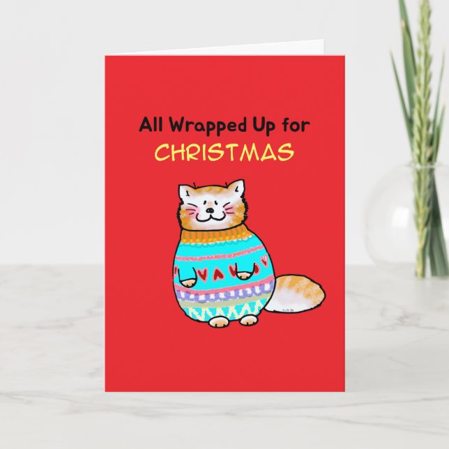 Carte Joli Chat en Pull de Noël (Devant)