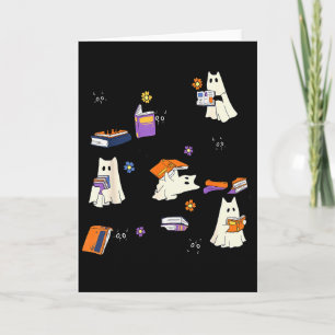 Carte Joli Chat Fantôme Lisant Amoureux des Livres Hallo