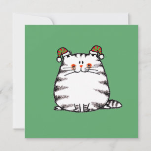 Carte Joli Chat Grassouillet Deux Chapeaux de Noël