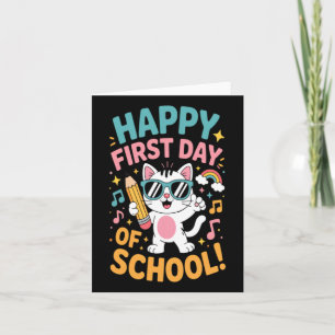 Carte Joli Chat Heureux Premier Jour D'École Retour À L'