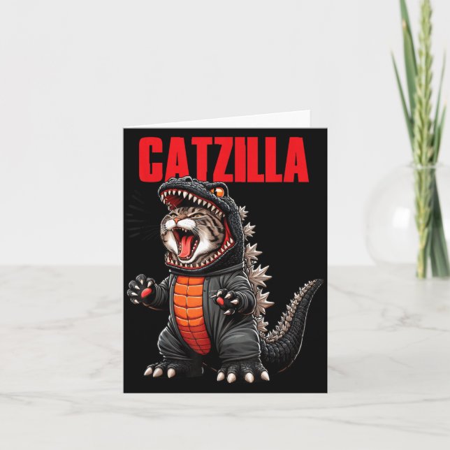 Carte Joli Chat Kitty Catzilla pour Mères de Chat Pères  (Devant)