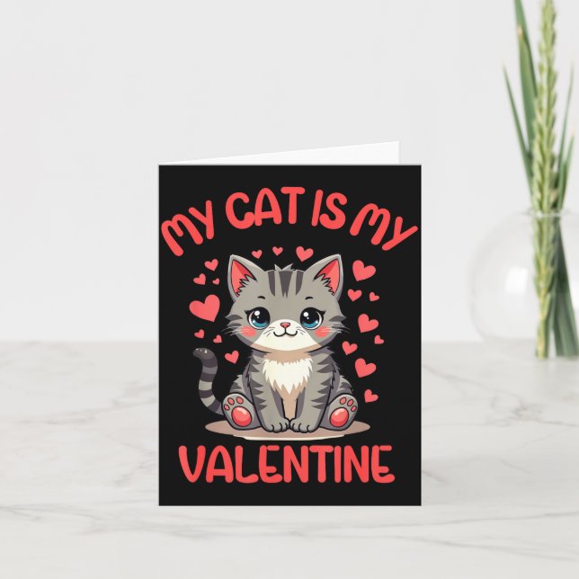 Carte Joli Chat, Mon Chat Est Mon Valentin, Célibataire  (Devant)