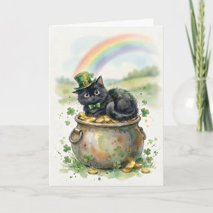 Carte Joli Chat Noir de la Saint-Patrick Pot d'Or