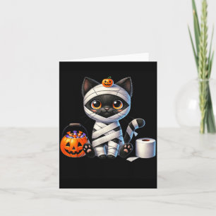 Carte Joli chat noir d'Halloween Citrouille Friandise ou