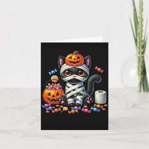 Carte Joli chat noir Halloween citrouille friandise ou f