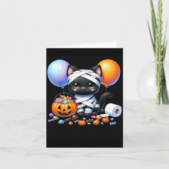 Carte Joli chat noir Halloween citrouille friandise ou f (Devant)
