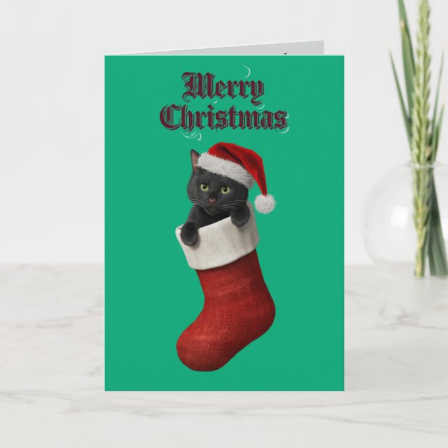 Carte Joli Chat Noir Noël Vacances (Devant)