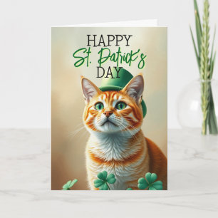 Carte Joli Chat Orange avec Trèfles Saint-Patrick