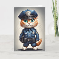 Joli chat orange en uniforme de police - Art aquar