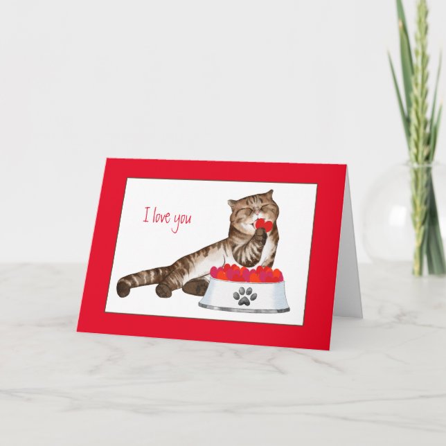 Carte Joli chat rayé avec des cœurs pour la Saint-Valent (Devant)