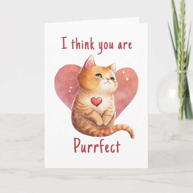 Carte Joli chat rouge pun d'amour drôle Saint-Valentin (Devant)