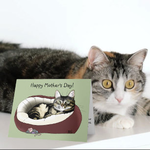 Carte Joli chat tigré vert pour la fête des mères