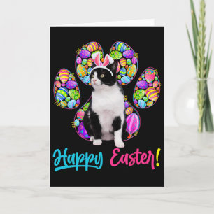 Carte Joli chat Tuxedo et oreilles de lapin Œufs de Pâqu
