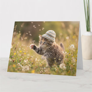 Carte Joli Chatons Portant un Chapeau Jouant avec des Pi