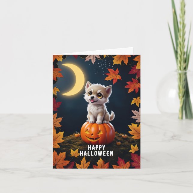 Carte Joli Chatons sur une Citrouille avec des Feuilles  (Devant)