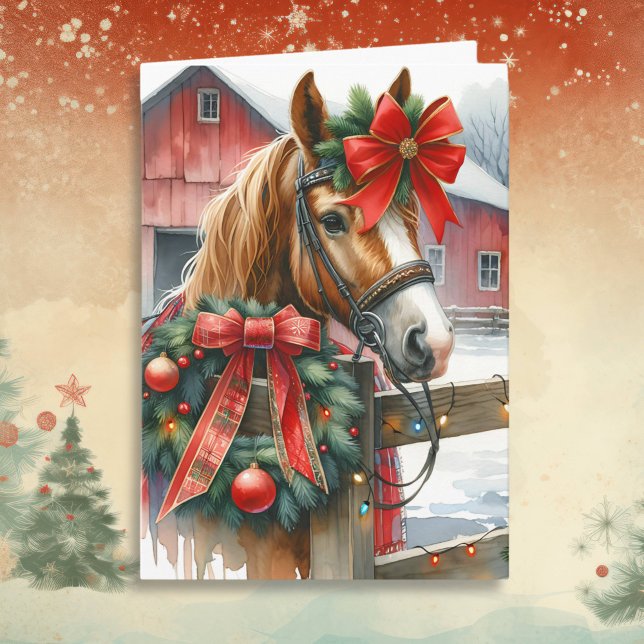 Carte Joli Cheval Brown dans Red Bow Noël (Créateur téléchargé)