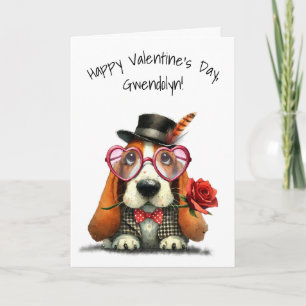 Carte Joli chien Basset Hound Joyeuse Saint-Valentin