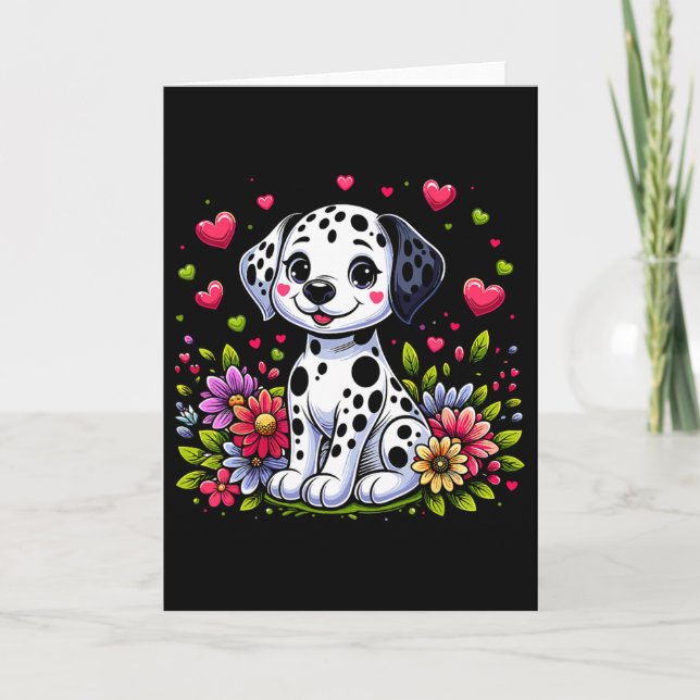 Carte Joli chien dalmate avec coeurs Saint-Valentin dalm (Devant)
