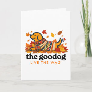 Carte Joli chien d'automne habillé en pull Feuilles d'au