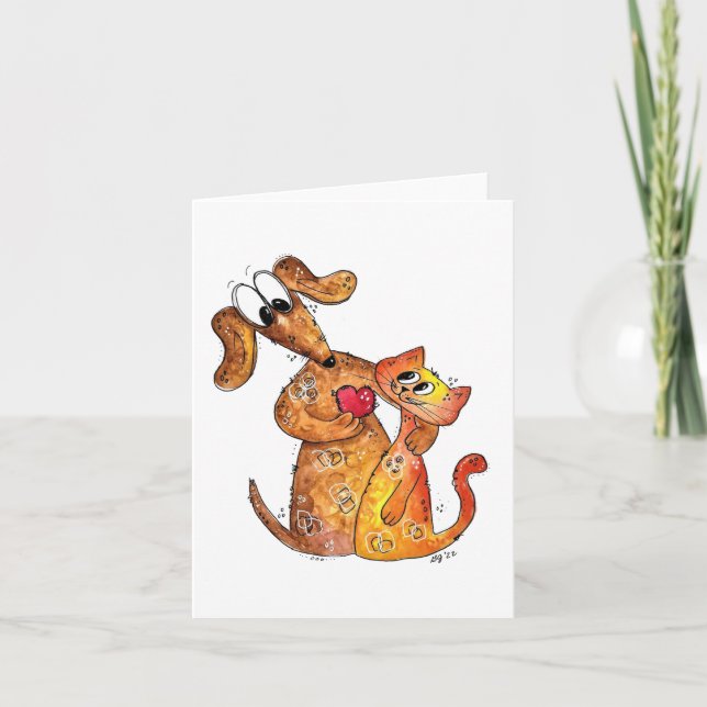 Carte Joli chien et chat fantaisistes (Devant)