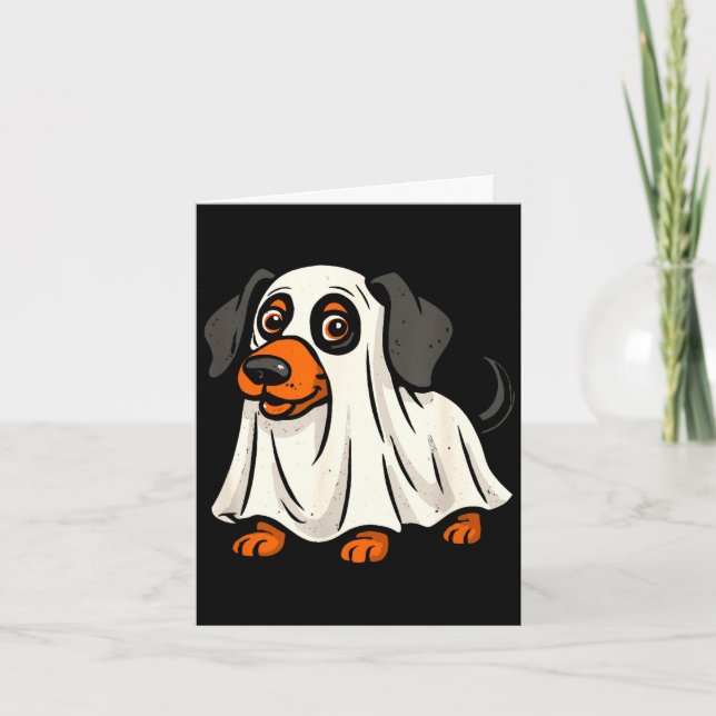 Carte Joli chien fantôme halloween teckel  (Devant)