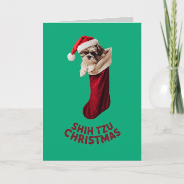 Carte Joli chien Shih Tzu Noël  (Devant)