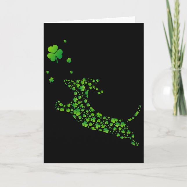 Carte Joli chien teckel avec trèfle irlandais St Patrick (Devant)