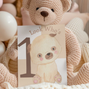 Carte Joli chiot à l'aquarelle nom personnalisé 1er anni