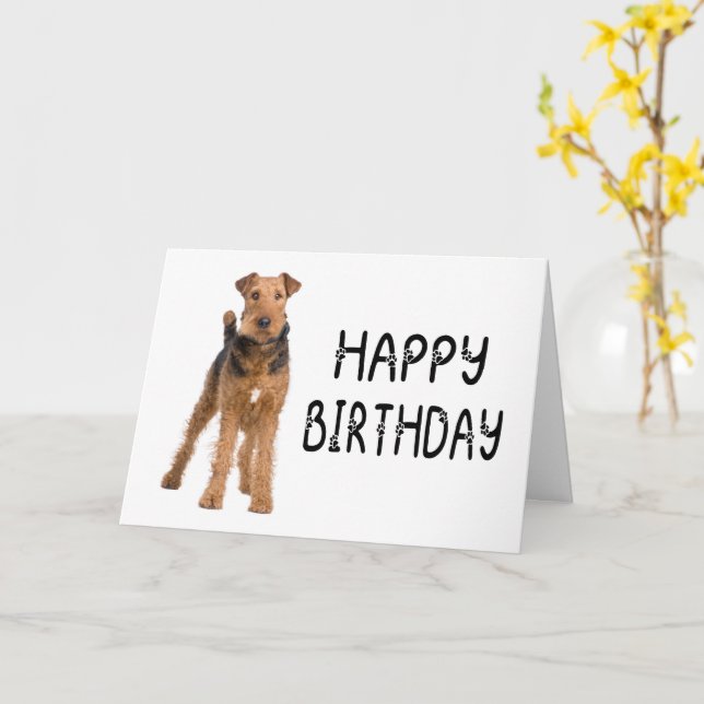 Carte Joli chiot Airedale Terrier Joyeux Anniversaire (Fleur jaune)