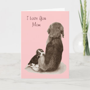 Carte Joli chiot beagle avec vers pour maman