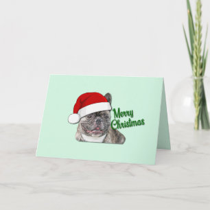 Carte Joli chiot Bouledogue Français Bringé Santa