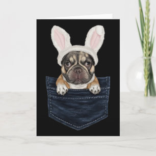Carte Joli chiot Bouledogue Français Chapeau de Lapin Da