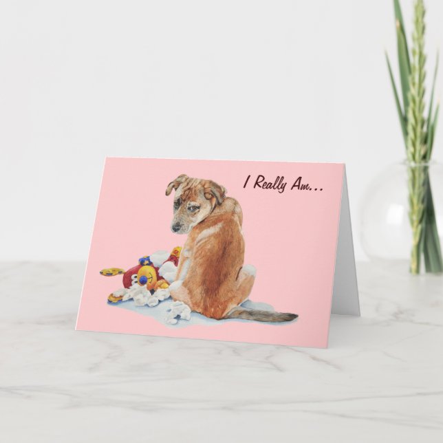 Carte Joli chiot brun avec chien en peluche à l'air déso (Devant)