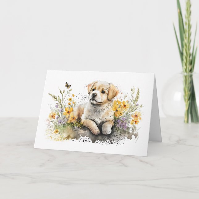 Carte Joli chiot dans la boue pour anniversaire (Devant)