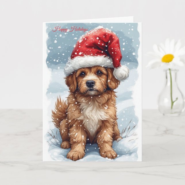 Carte Joli chiot de Noël (Petite plante)