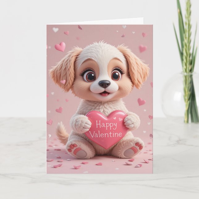 Carte Joli chiot Saint-Valentin Chien adorable Amour  (Devant)