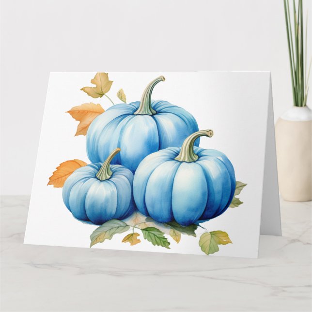 Carte Joli Citrouilles d'aquarelle bleu (Devant)