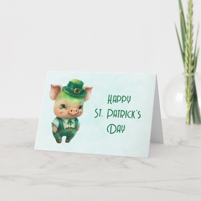 Carte Joli Cochon de la Saint-Patrick en Vert (Devant)