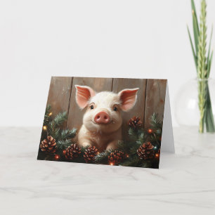 Carte Joli Cochon de Noël Peinture rustique