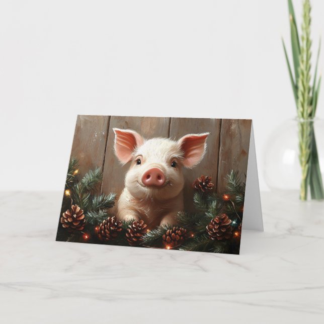 Carte Joli Cochon de Noël Peinture rustique (Devant)