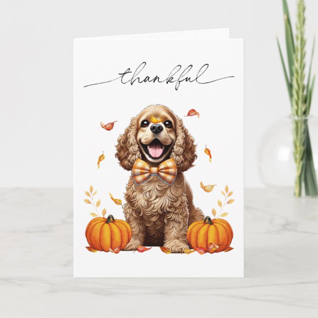 Carte Joli Cocker Spaniel Feuilles de l'automne Citrouil (Devant)