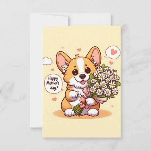 Carte Joli corgi de dessin animé avec des marguerites Bo (Devant)