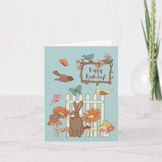 Carte Joli Cottagecore Oiseaux et animaux Anniversaire (Devant)