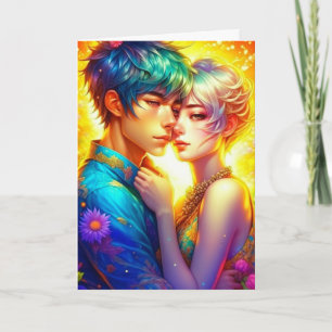Carte Joli couple d'anime dans l'art pop pour la Saint-V