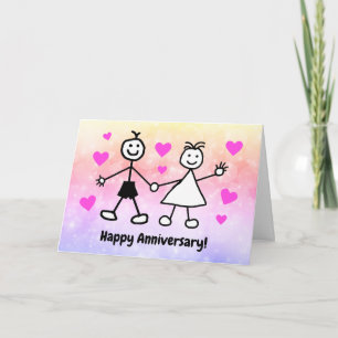 Carte Joli Couple de Dessin Animé Joyeux Anniversaire