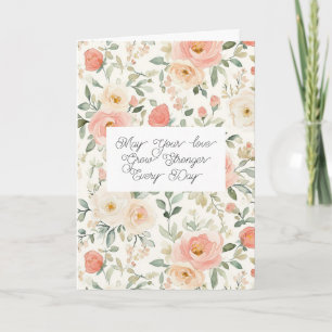 Carte Joli couple de mariage floral rose blush pêche