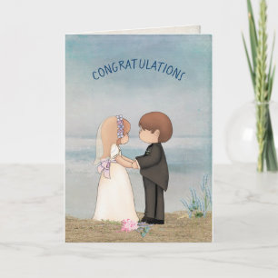 Carte joli couple de mariés sur la plage