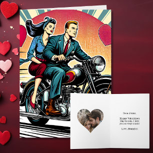 Carte Joli couple rétro à moto pour la Saint-Valentin  