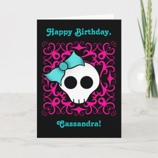 Carte Joli crâne gothique anniversaire pour une fille ad