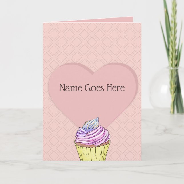 Carte Joli Cupcake Rose Foncé en Forme de Coeur Amour Do (Devant)